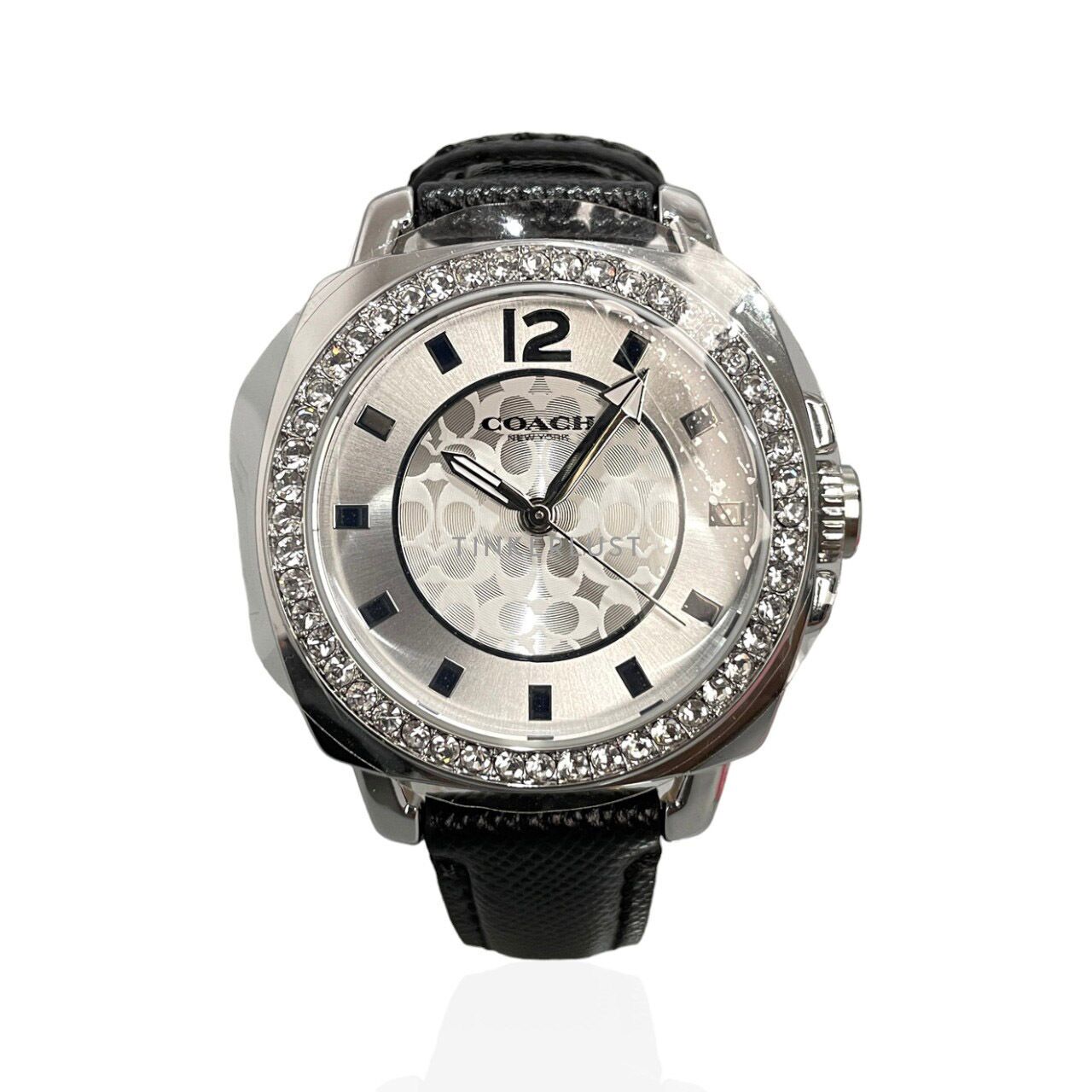 aksesoris jam tangan Coach Boyfriend Silver Dial Black Leather Watch Tinkerlust