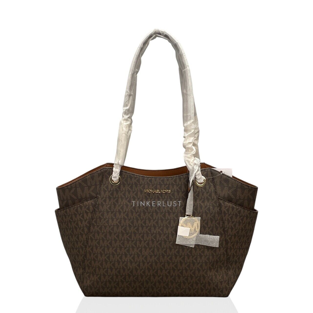 tas shoulder bag Michael Kors Signature Jet Set Travel Brown Large Chain Shoulder Bag Tinkerlust