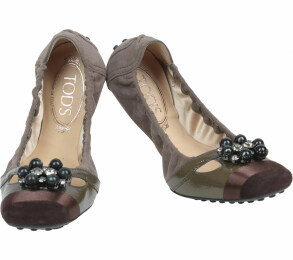 Tod's Brown And Dark Green Ballerina Dee Buckle Flats