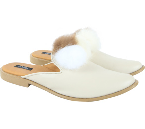 Chiel Cream Pom-Pom Sandals