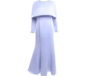 Zalia Dusty Blue Embellished Cape Mermaid Long Dress