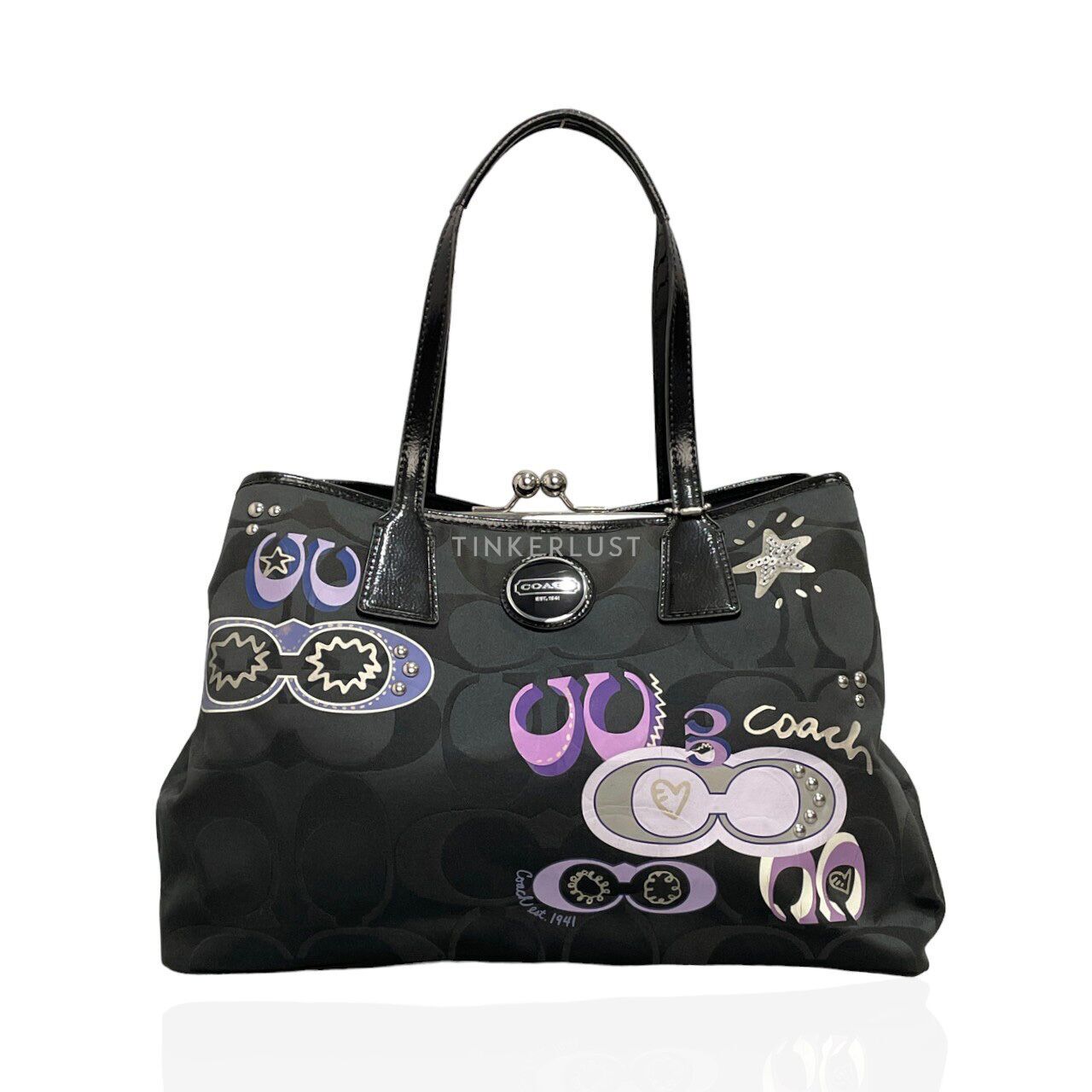 tas tote bag Coach Poppy Black Signature Tote Bag Tinkerlust