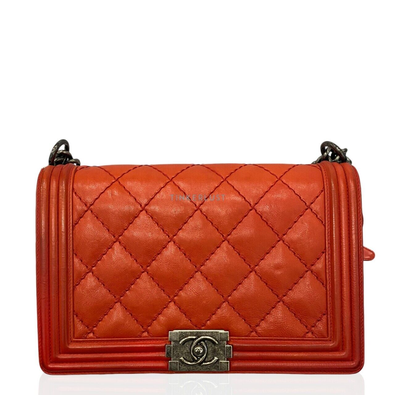 tas shoulder bag Chanel Boy Medium 28 Stitch Red Rhw 18 Shoulder Bag Tinkerlust