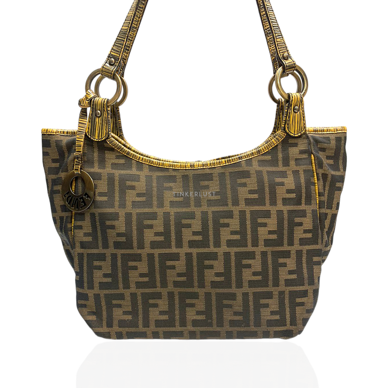 Fendi tobacco zucca canvas shoulder outlet bag