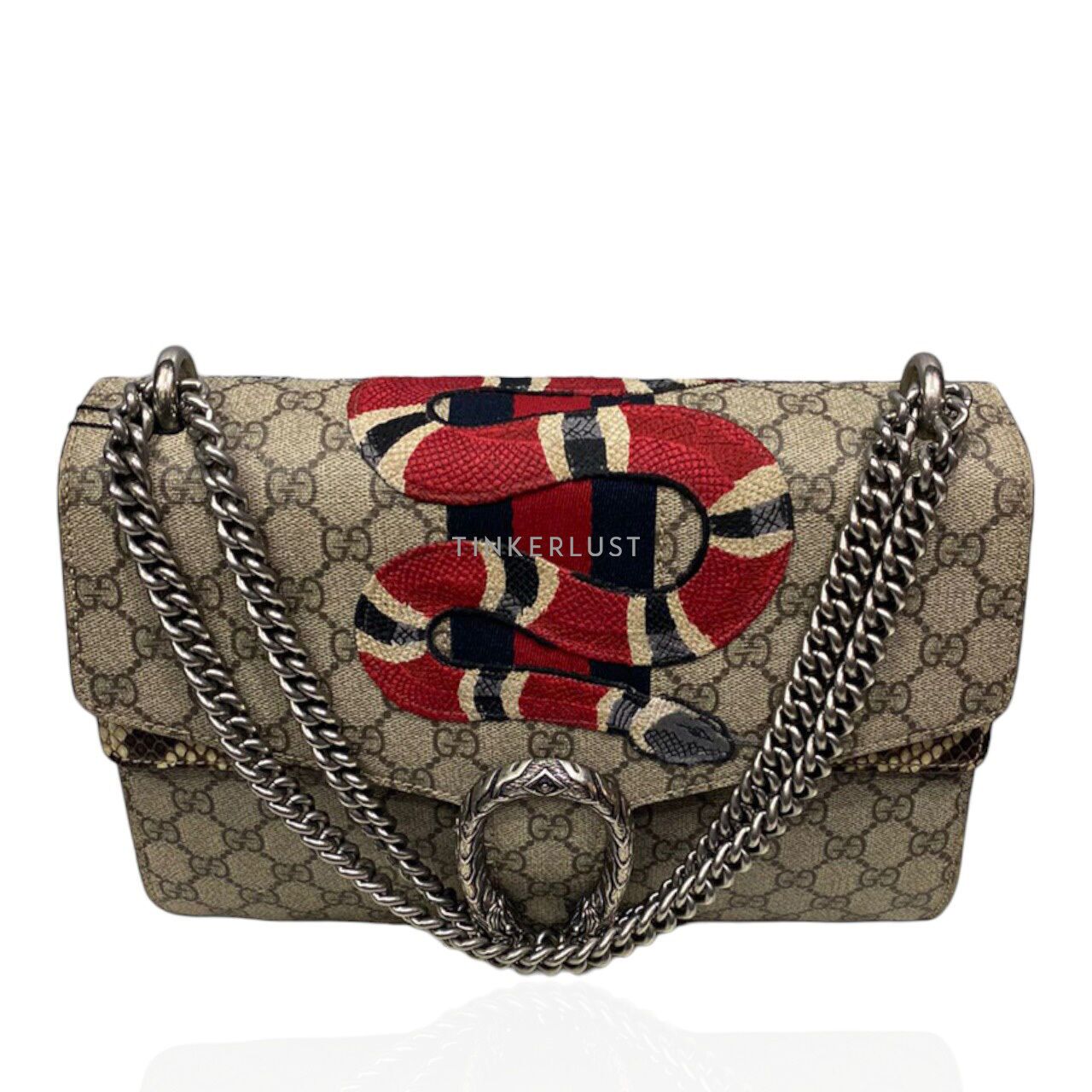 tas shoulder bag Gucci Dionysus Large Snake Embroidered GG Monogram Canvas Shoulder Bag Tinkerlust