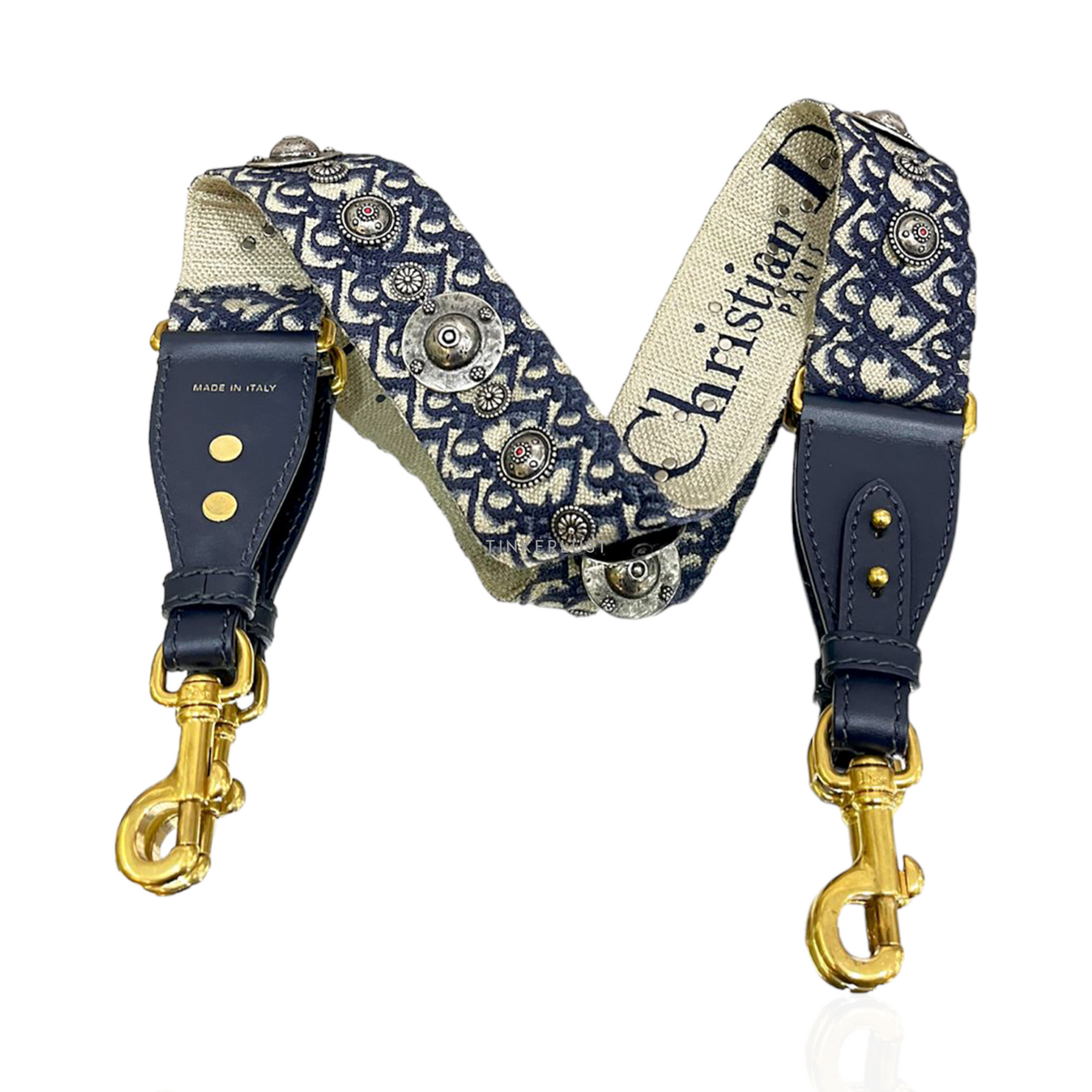 aksesoris bag strap Christian Dior Embroidery Oblique Navy GHW Bag Strap Tinkerlust