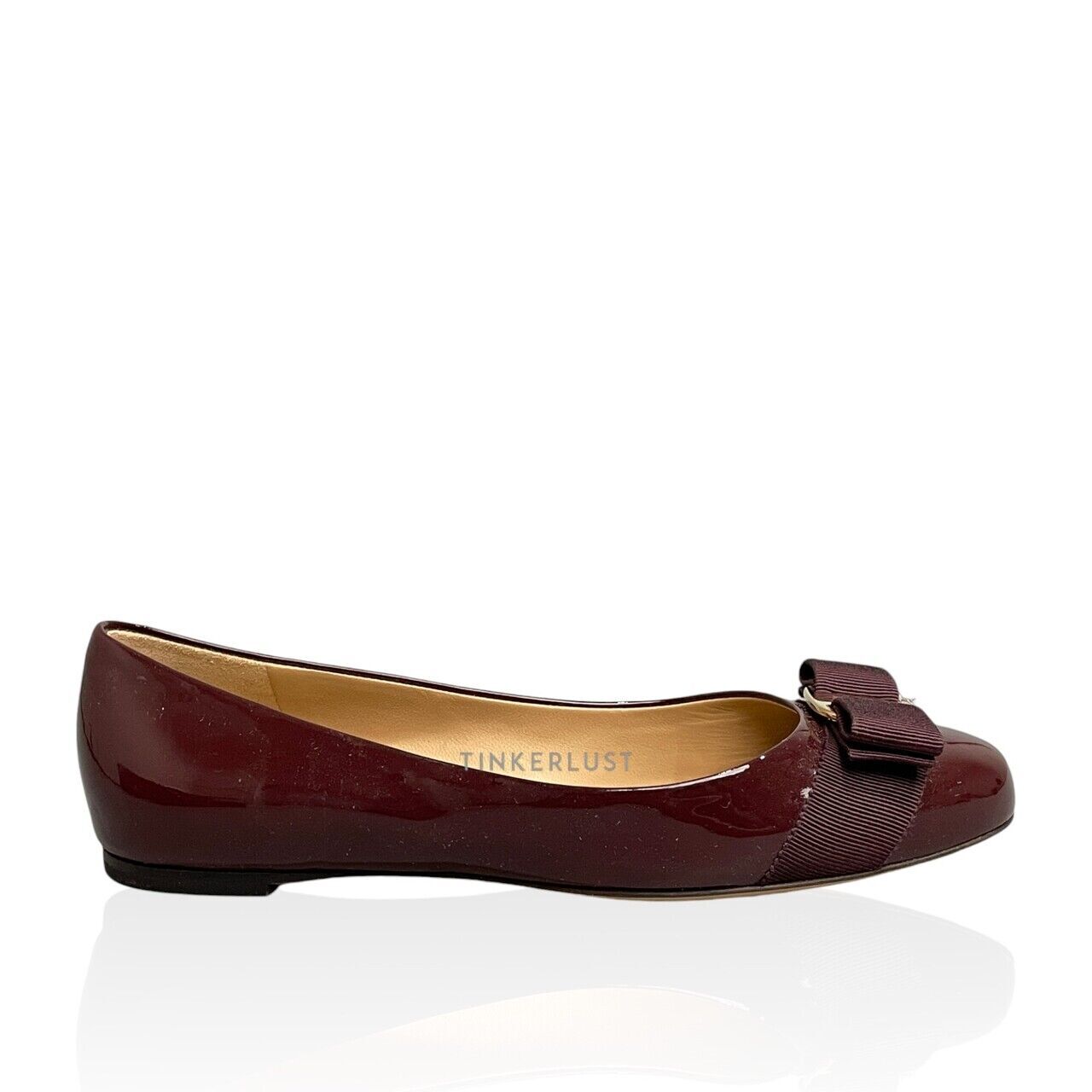 sepatu flats Salvatore Ferragamo Varina Bow Ballet Burgundy Patent Flats Tinkerlust