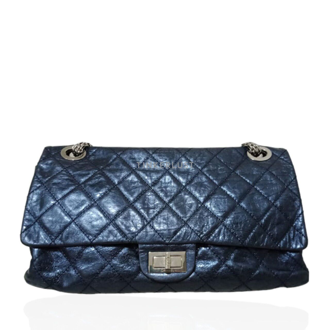 tas shoulder bag Chanel Reissue Navy Blue Metallic Calfskin 12