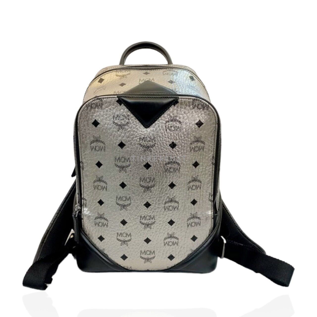 tas backpack MCM Duke Silver Metallic Visetos Backpack | Tinkerlust