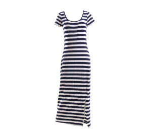 Zalora Navy & White Striped Slit Long Dress