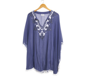 Coast Couture Blue Batwing Beaded Blouse