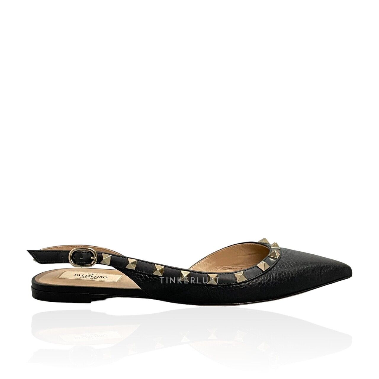 sepatu flats Valentino Rockstud Slingback Black Leather Flats Tinkerlust