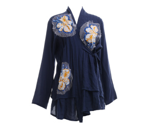 Noki Dark Blue Wrap Pattern Blouse