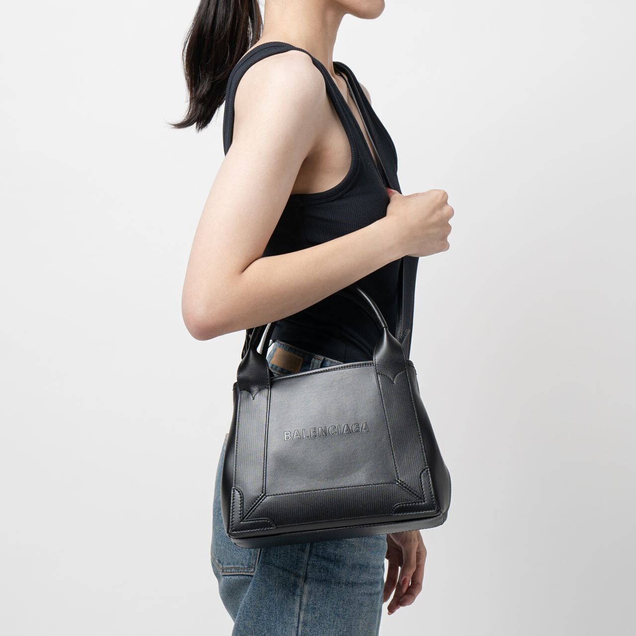 【送料&関税込】Balenciaga Black Leather Cabas Navy Xs Handb Balenciaga NAVY CABAS Sキャンバストート VIP関税込