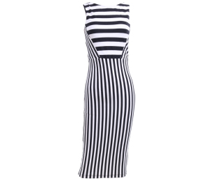 Zara Black & White Striped Midi Dress