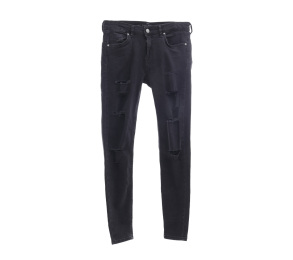 Bershka Black Washed Ripped Long Pants