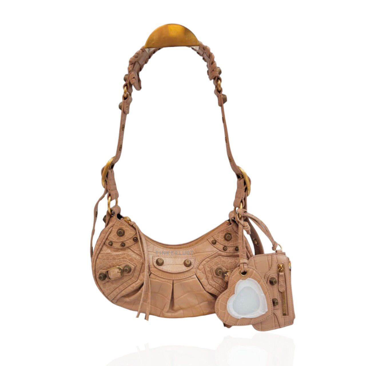 tas shoulder-bag Balenciaga Le Cagole XS Nude Croco-Embossed