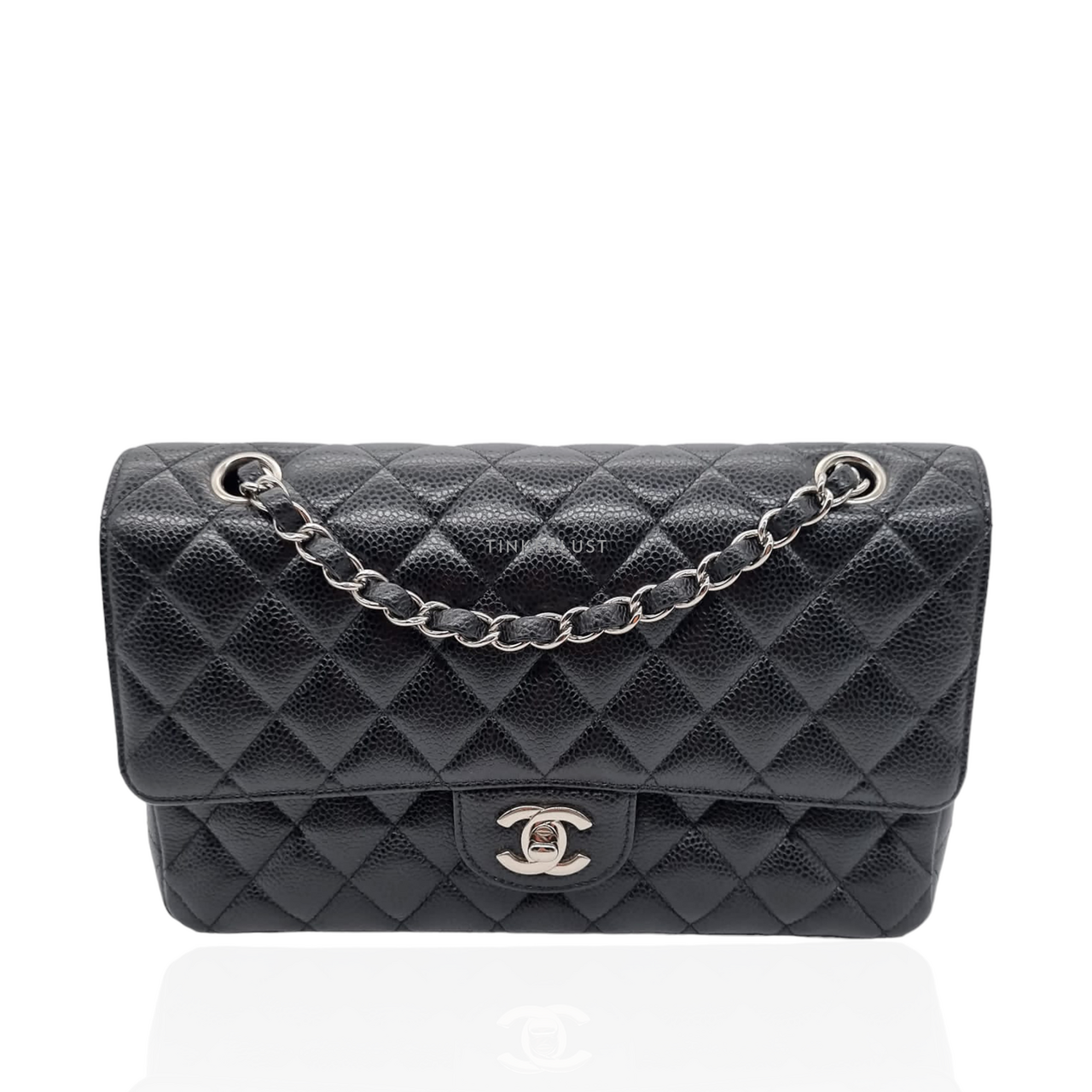 White Quilted Caviar Classic Double Flap Medium