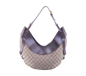 Gucci Brown Monogram Half Moon Hobo Shoulder Bag