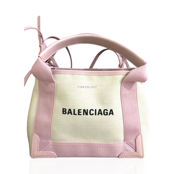 tas satchel Balenciaga Cabas XS Light Pink & White Canvas