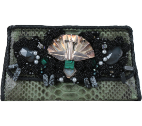 Sabbatha Green Snakeskin Beaded Clutch