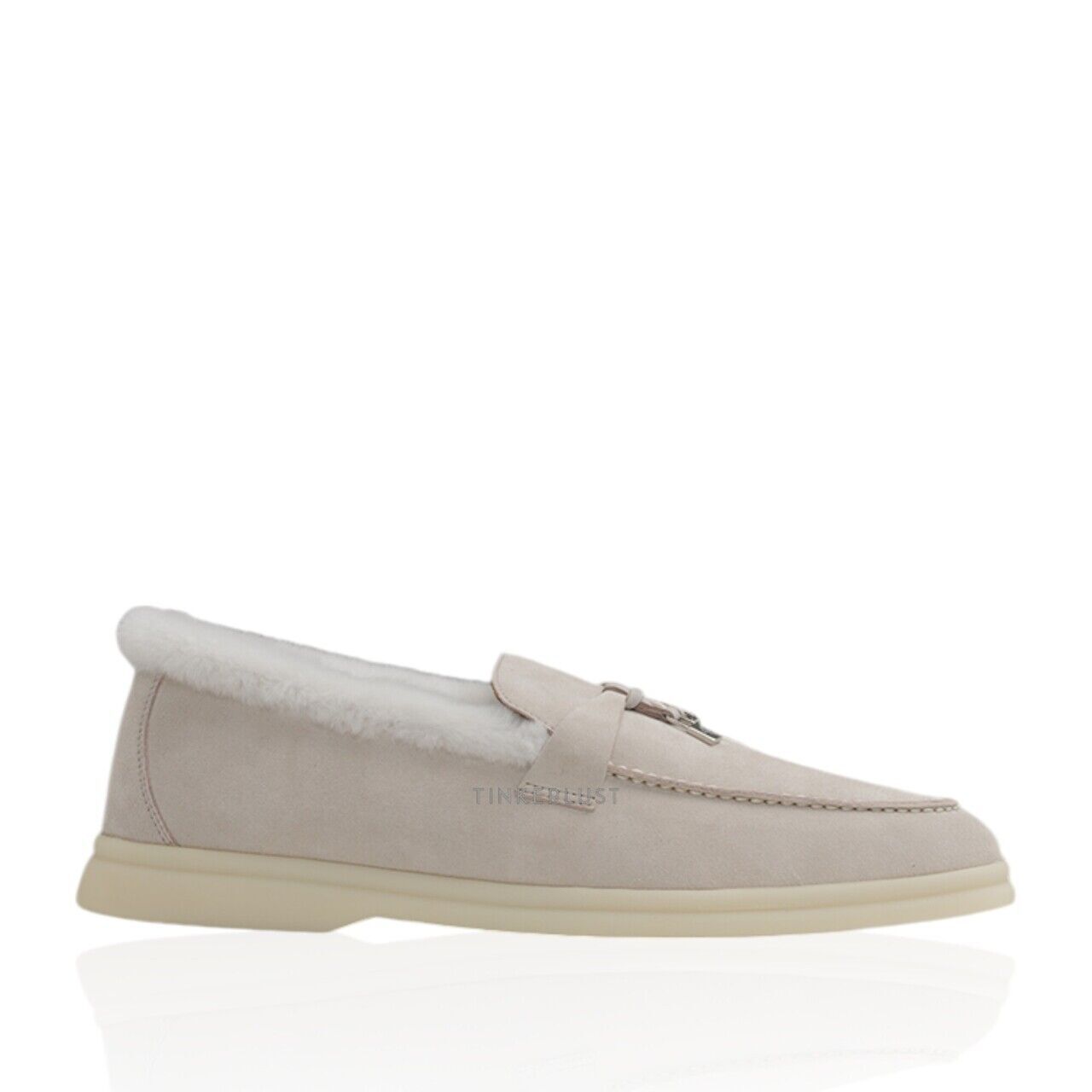 sepatu flats Loro Piana Summer Charms Walk Loafers in Pearl Powder Suede Flats Tinkerlust