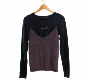 Bershka Black And Wine Glitter Blouse