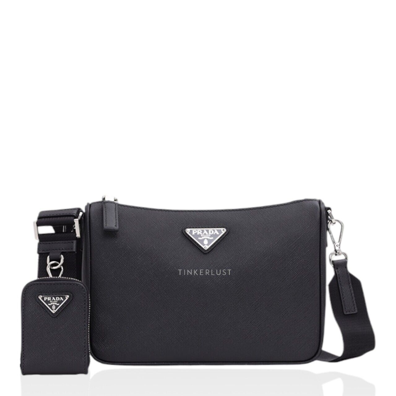 tas shoulder bag Prada Small Triangle Logo in Black Saffiano Leather with Pouch Shoulder Bag Tinkerlust