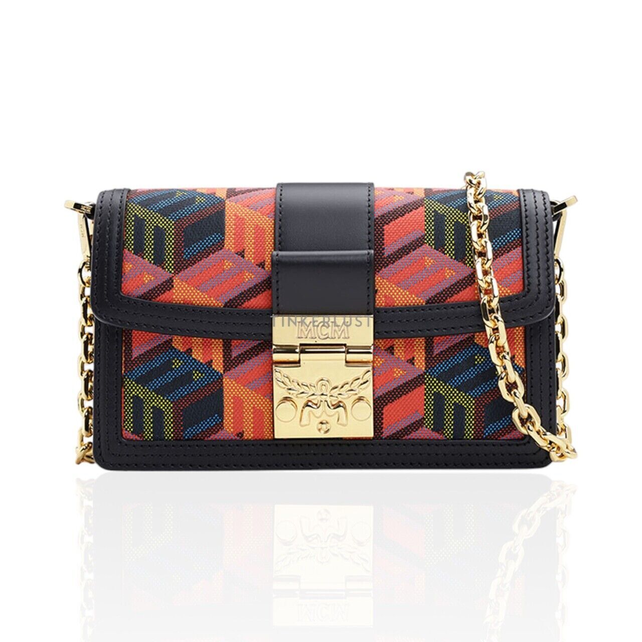 tas shoulder bag MCM Mini Tracy Crossbody Bag in Black Multicolor with Cubic Monogram Tinkerlust