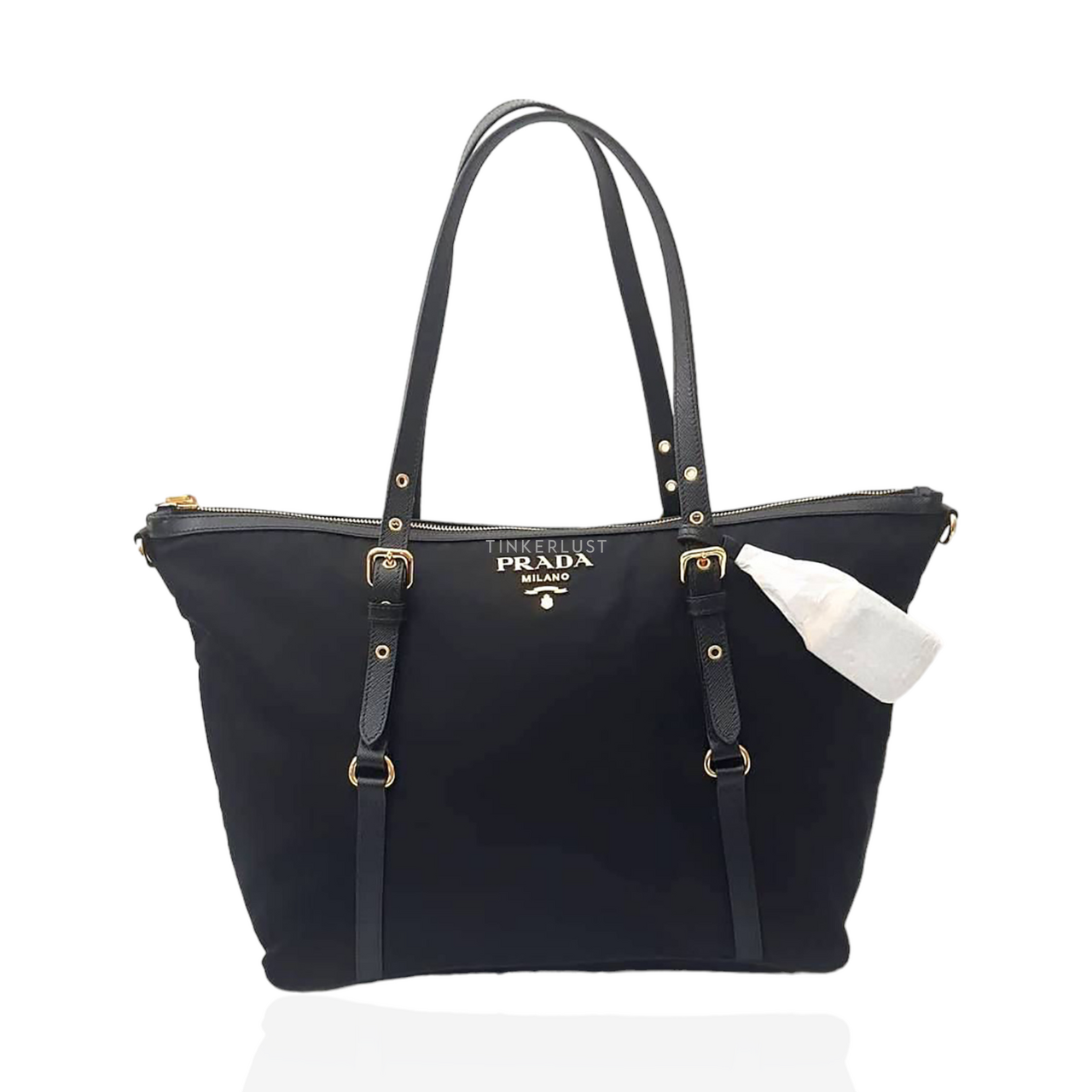 tas tote bag Prada Shopping Zip Tote Tessuto Saffiano Nylon Black 1BG253 Tote Bag Tinkerlust