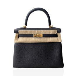 Hermes Kelly 25 Black Togo #Z GHW Handbag
