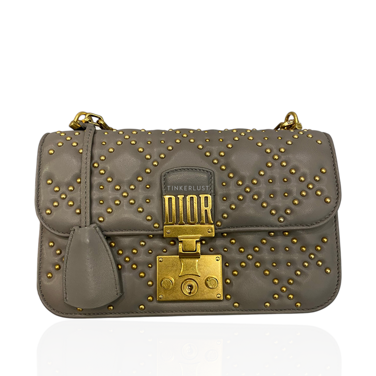 tas shoulder bag Christian Dior Studded Cannage DiorAddict Flap Small Grey GHW 2017 Shoulder Bag Tinkerlust