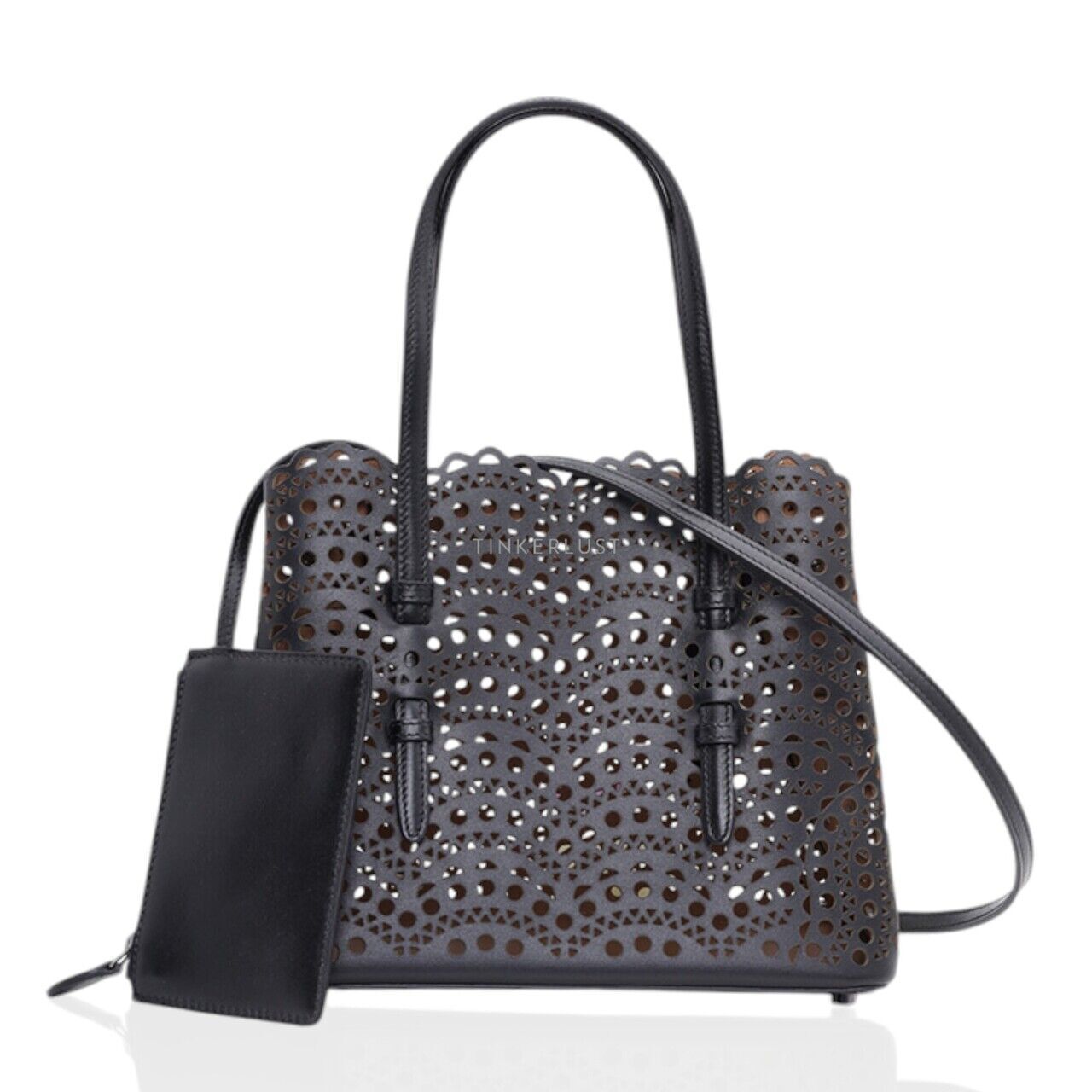 tas satchel Alaia Mina 25 Lasered Handbag in Black with