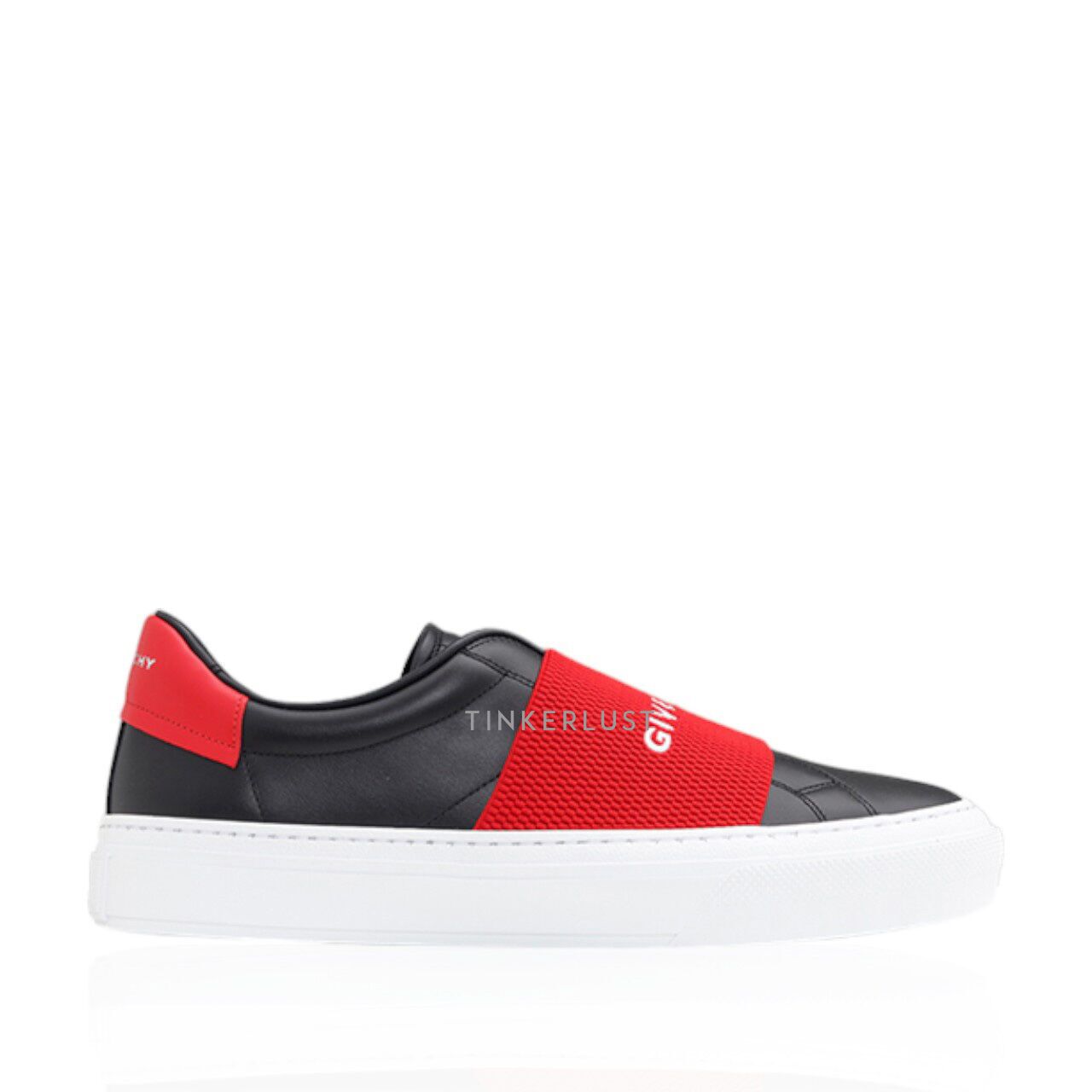 sepatu sneakers Givenchy Men City Sport Slip On Sneakers in Black White Red with Textured Elastic Band Tinkerlust