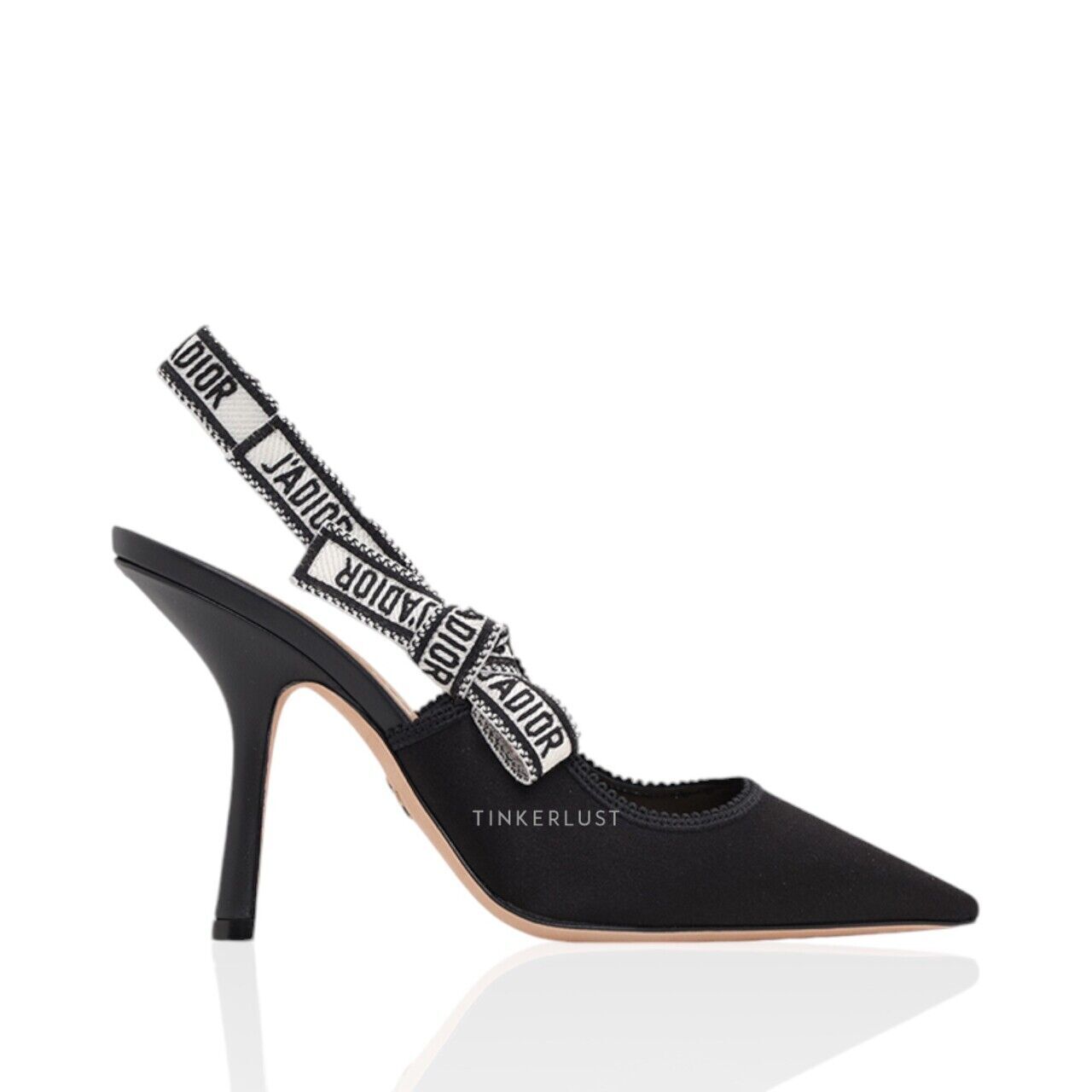 sepatu heels Christian Dior J Adior Slingback Pumps 100mm in Black Embroidered Satin and Cotton Heels Tinkerlust