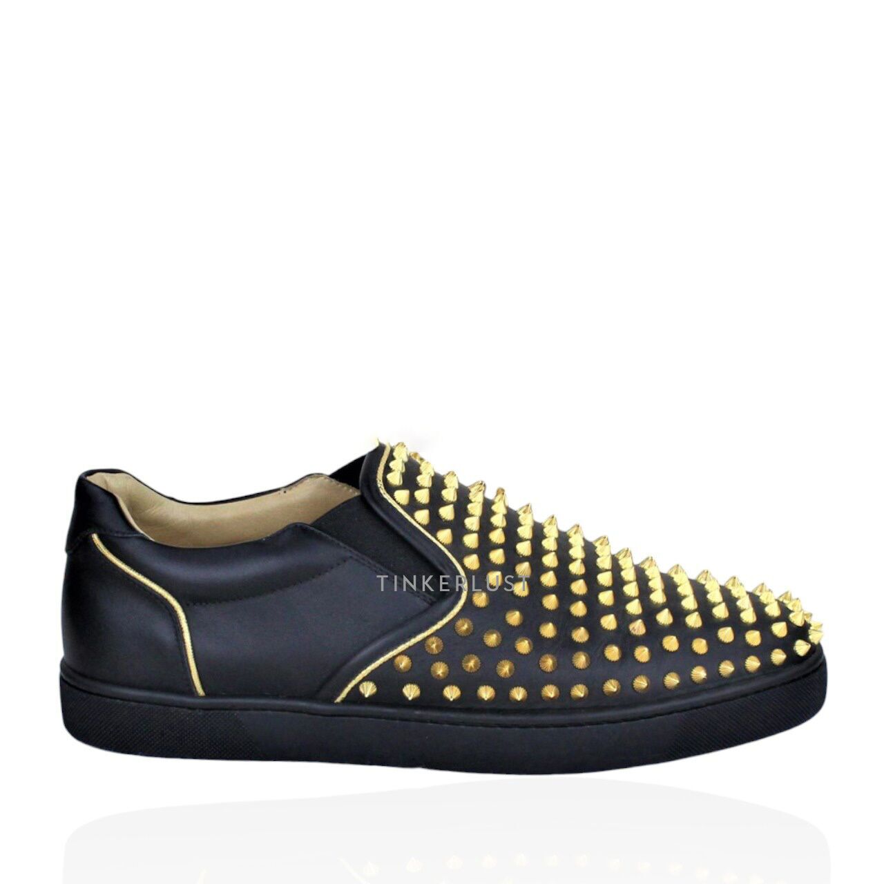 sepatu sneakers Christian Louboutin Rollerboat Black Gold Slip On Sneakers Tinkerlust