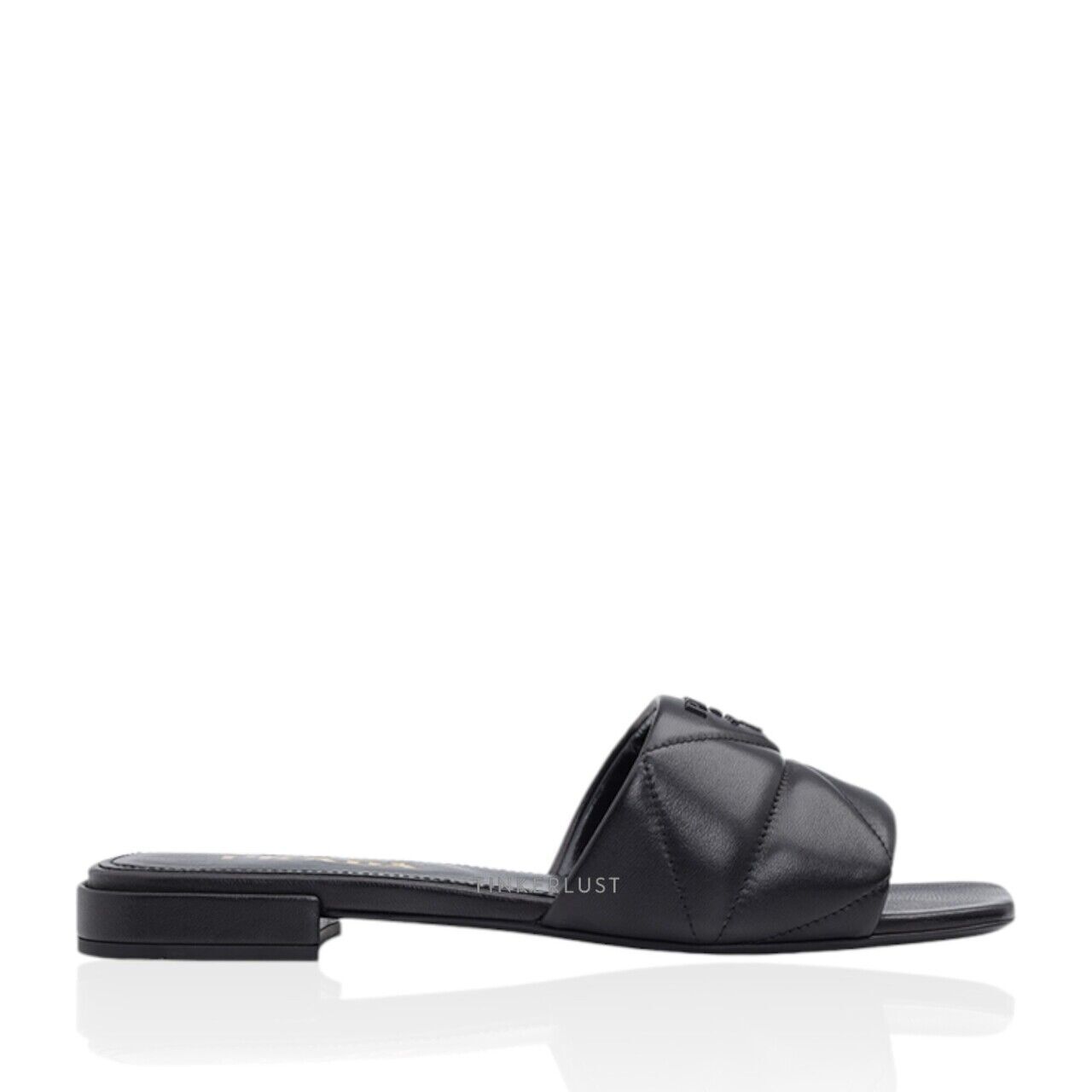 sepatu sandals Prada Women Logo Quilted in Black Nappa Leather Sandals Tinkerlust