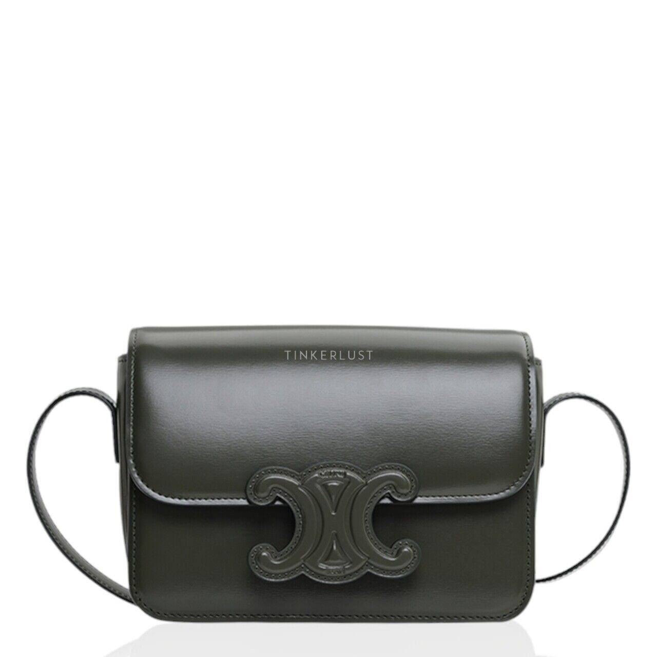 tas shoulder-bag Celine Teen Cuir Triomphe Flap in Khaki