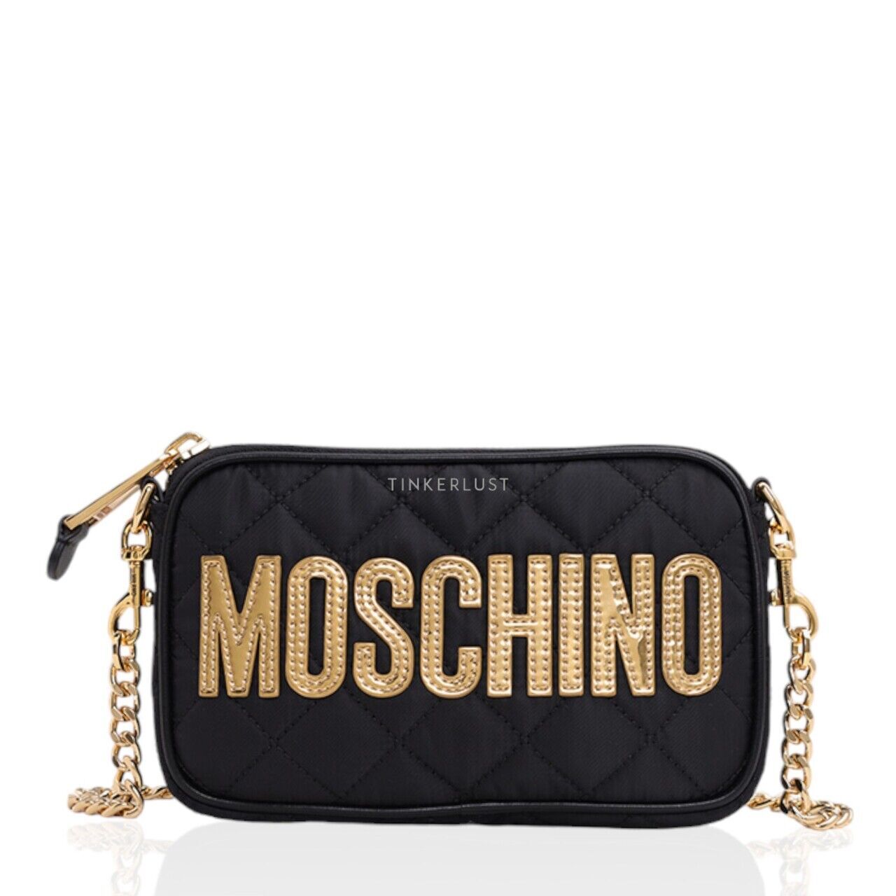 tas sling-bag Moschino Logo Patch Quilted Chain Bag in Black