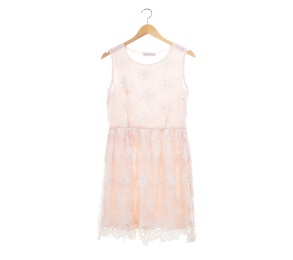 Chic Simple White & Pink Lace Floral Mini Dress