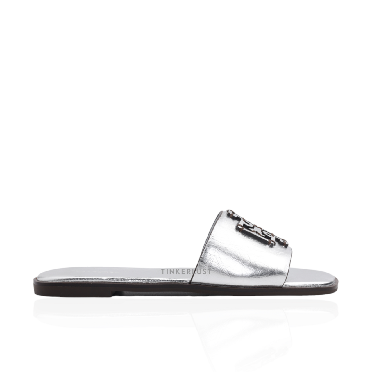 sepatu sandals Tory Burch Ines Slide Silver Metallic Sandals Tinkerlust