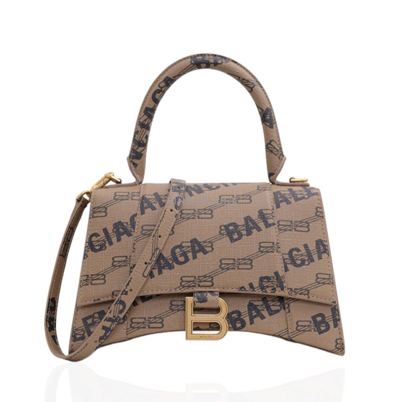 送料込 BALENCIAGA HOURGLASS S BBモノグラム トップハンドル tas satchel Balenciaga Hourglass Top Handle S in Beige/Brown