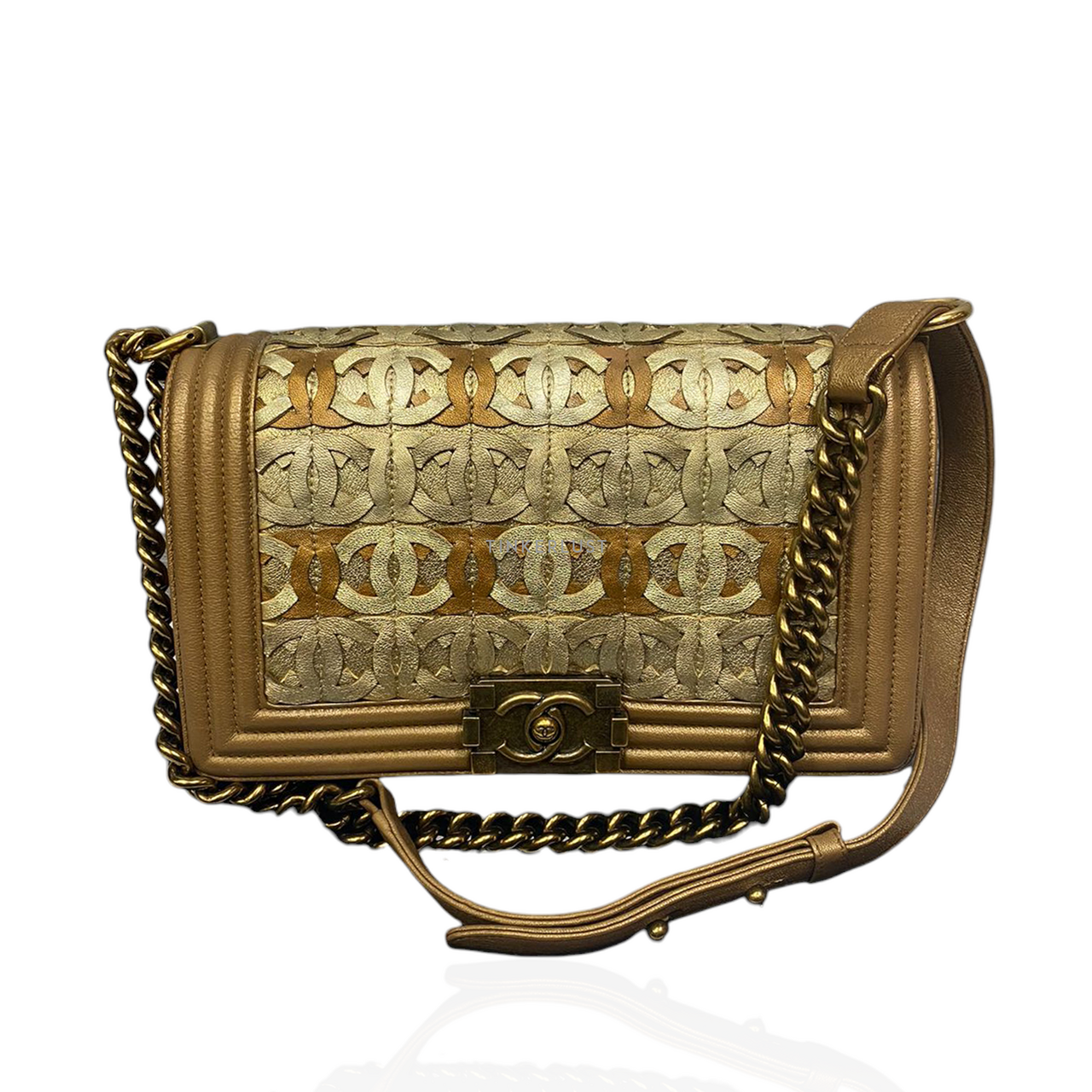 tas shoulder bag Chanel Boy Medium CC Cut Out Gold 20 GHW