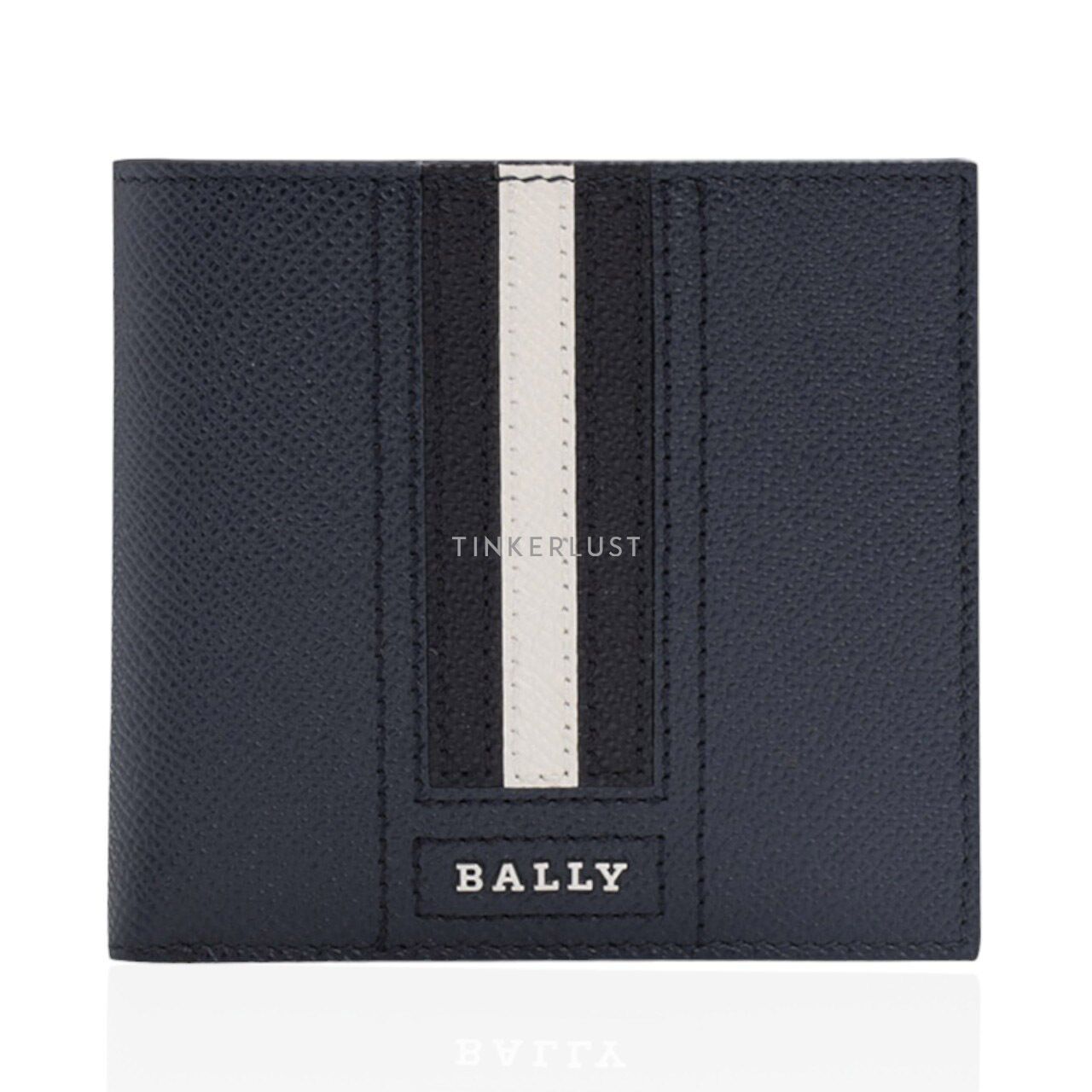 aksesoris dompet Bally Men Taliky Bi Fold Wallet in Navy Embossed Bovine Leather Tinkerlust
