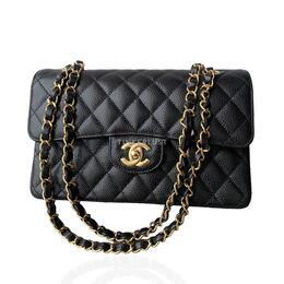 Chanel Classic Small Black Caviar Chip GHW Shoulder Bag