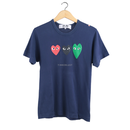 Play by Comme des Garcons Printed Heart Navy Cotton T-Shirt