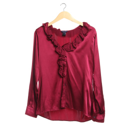 Pink Tartan Maroon Ruffle Blouse