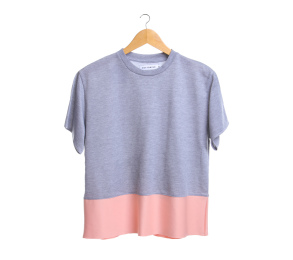 Cotton Ink Grey And Orange Block Color Blouse