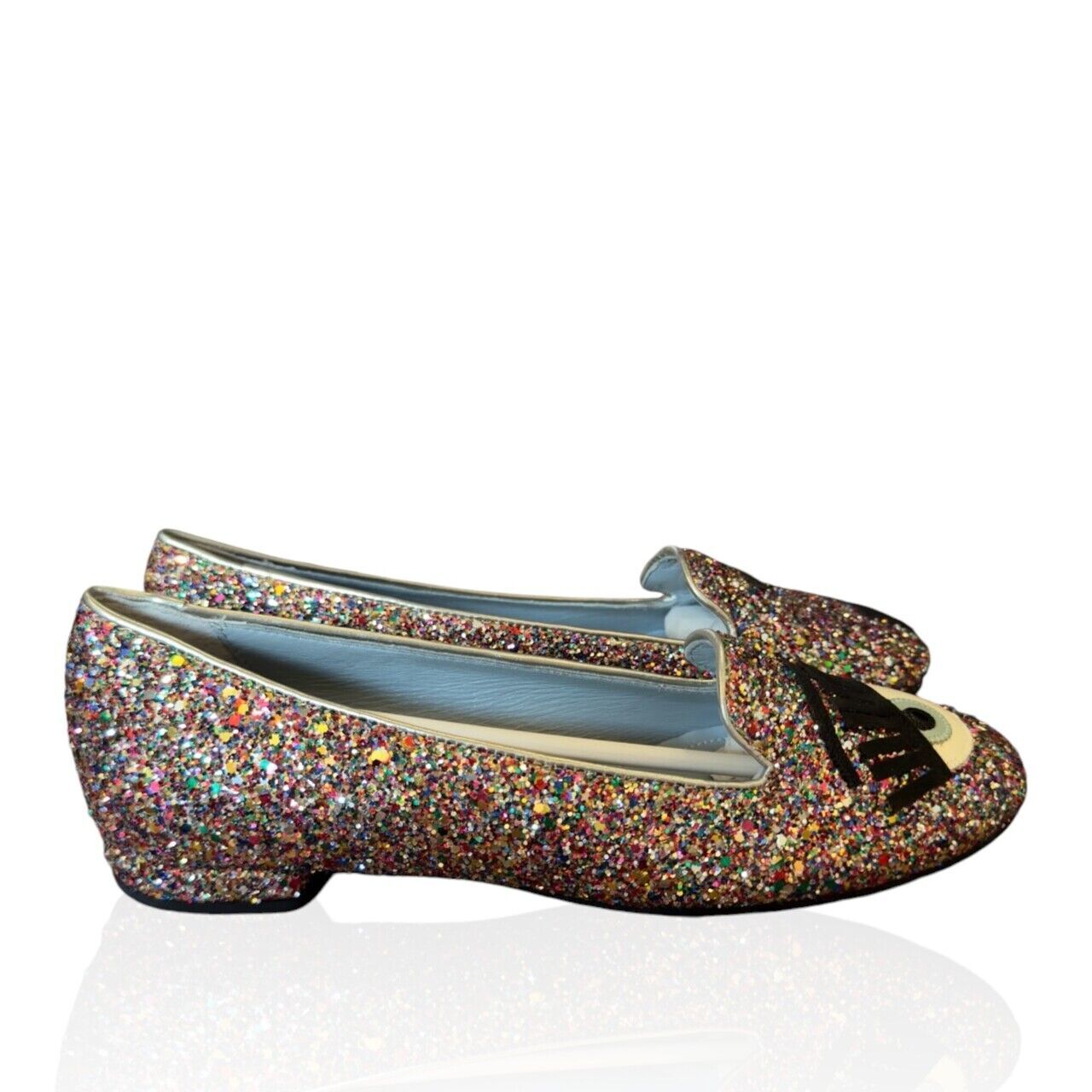 CHIARA FERRAGNI - Flirting Eye グリッターフラットシューズ CHIARA FERRAGNI-Flirting Eyeグリッターフラットシューズ(NAVY)