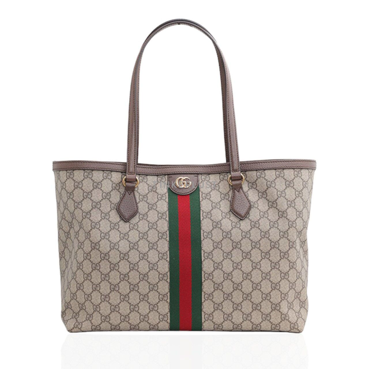 tas tote bag Gucci Medium GG Supreme Ophidia Tote Bag in Beige Ebony with Green Red Web Tinkerlust